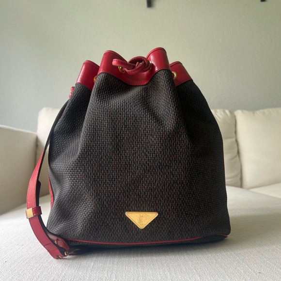 YVES SAINT LAURENT YSL NOE CANVAS BUCKET DRAWSTRING BAG RED - Picture 3 of 12